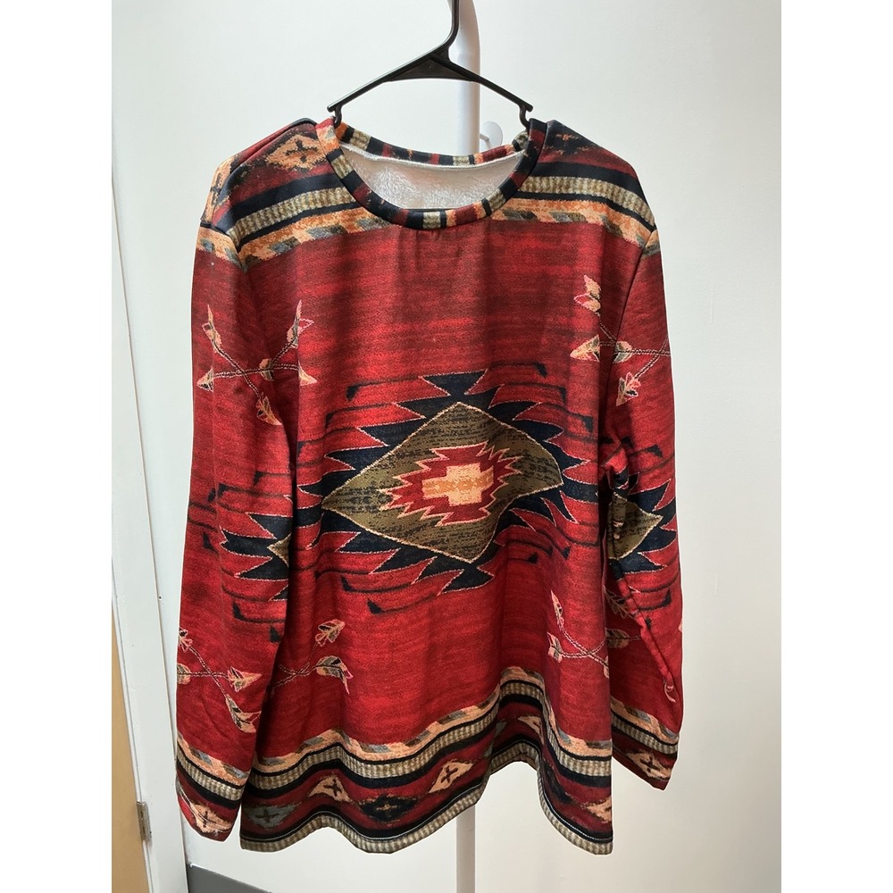 Womens Southwestern Aztec Print Long‎ Sleeve Cozy Top 3XL
